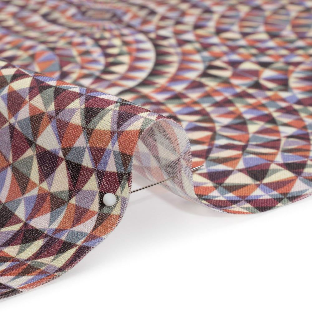 Plum, Forest and Orange Mind Bending Medallions Medium Weight Linen Woven - Detail