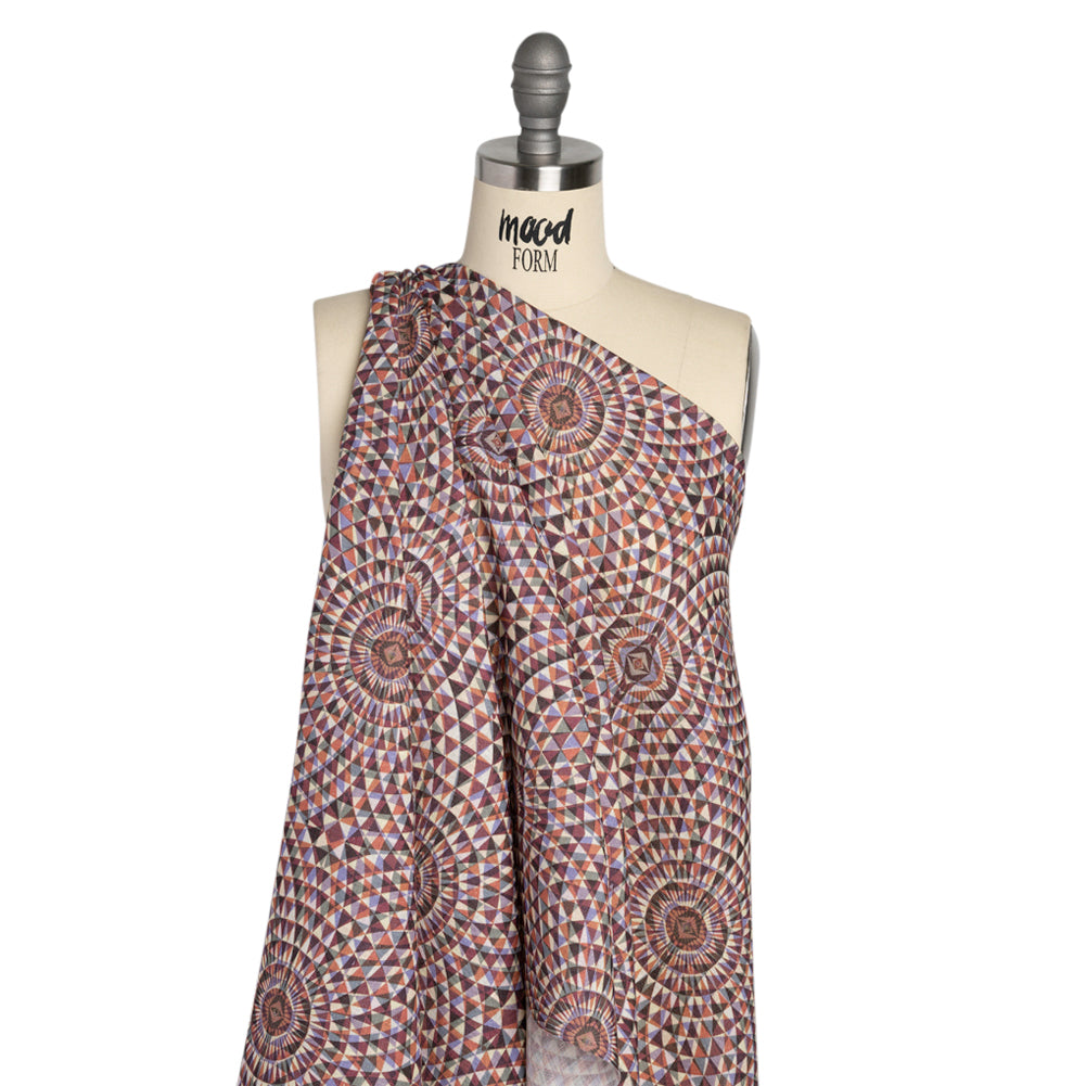 Plum, Forest and Orange Mind Bending Medallions Medium Weight Linen Woven - Drape