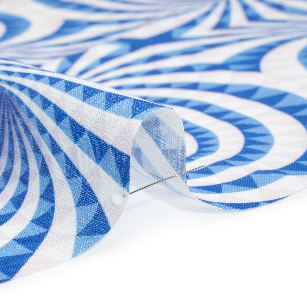 Blue, White and Palest Pink Spiralling Tunnels Medium Weight Linen Woven - Detail