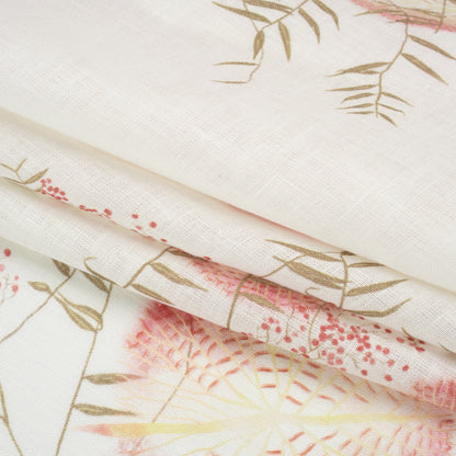 Muted Red, Yellow and Olive Sunny Puffballs Medium Weight Linen Woven