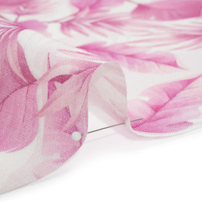 Pink and White Leaves Medium Weight Linen Woven