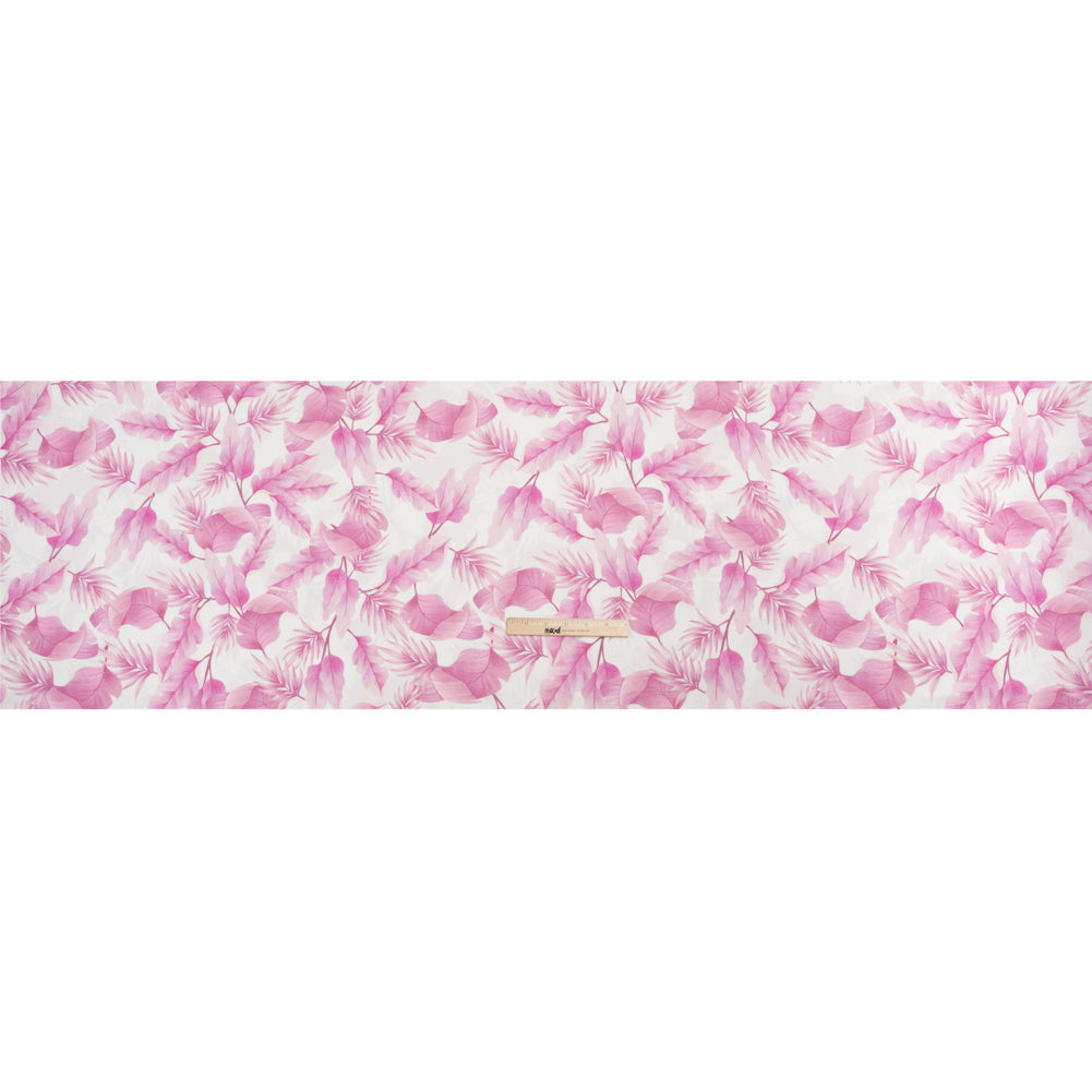 Pink and White Leaves Medium Weight Linen Woven - Full