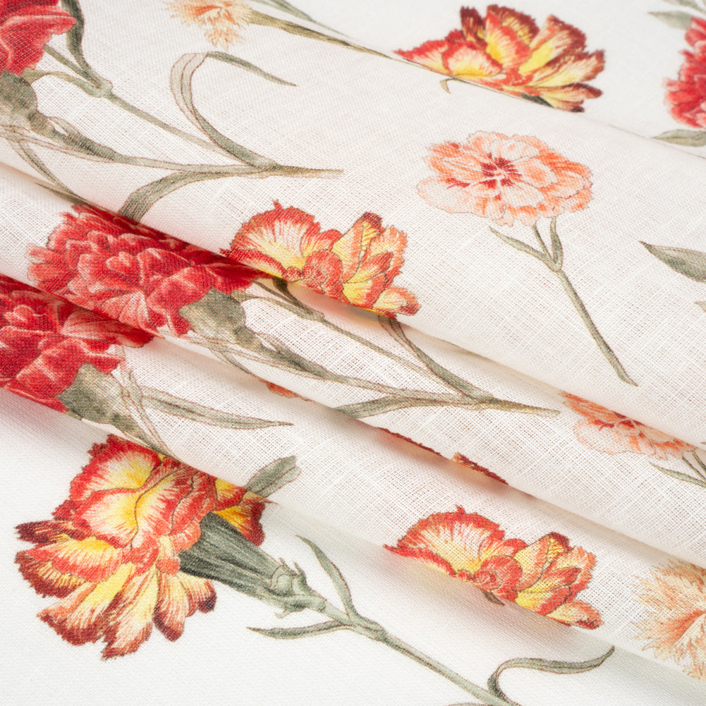 Red and Yellow Elegant Cut Flowers Medium Weight Linen Woven