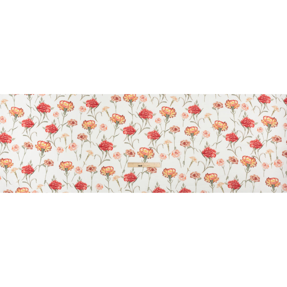 Red and Yellow Elegant Cut Flowers Medium Weight Linen Woven