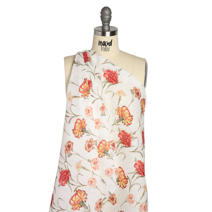 Red and Yellow Elegant Cut Flowers Medium Weight Linen Woven