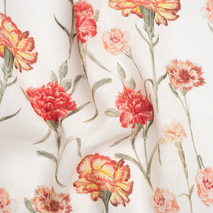 Red and Yellow Elegant Cut Flowers Medium Weight Linen Woven