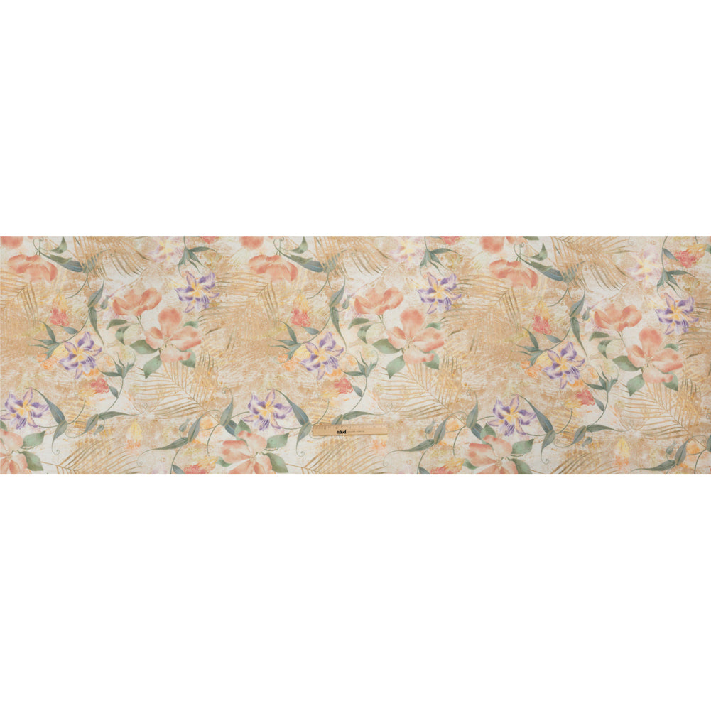 Tan, Rose, and Violet Lilies and Magnolias Medium Weight Linen Woven - Full