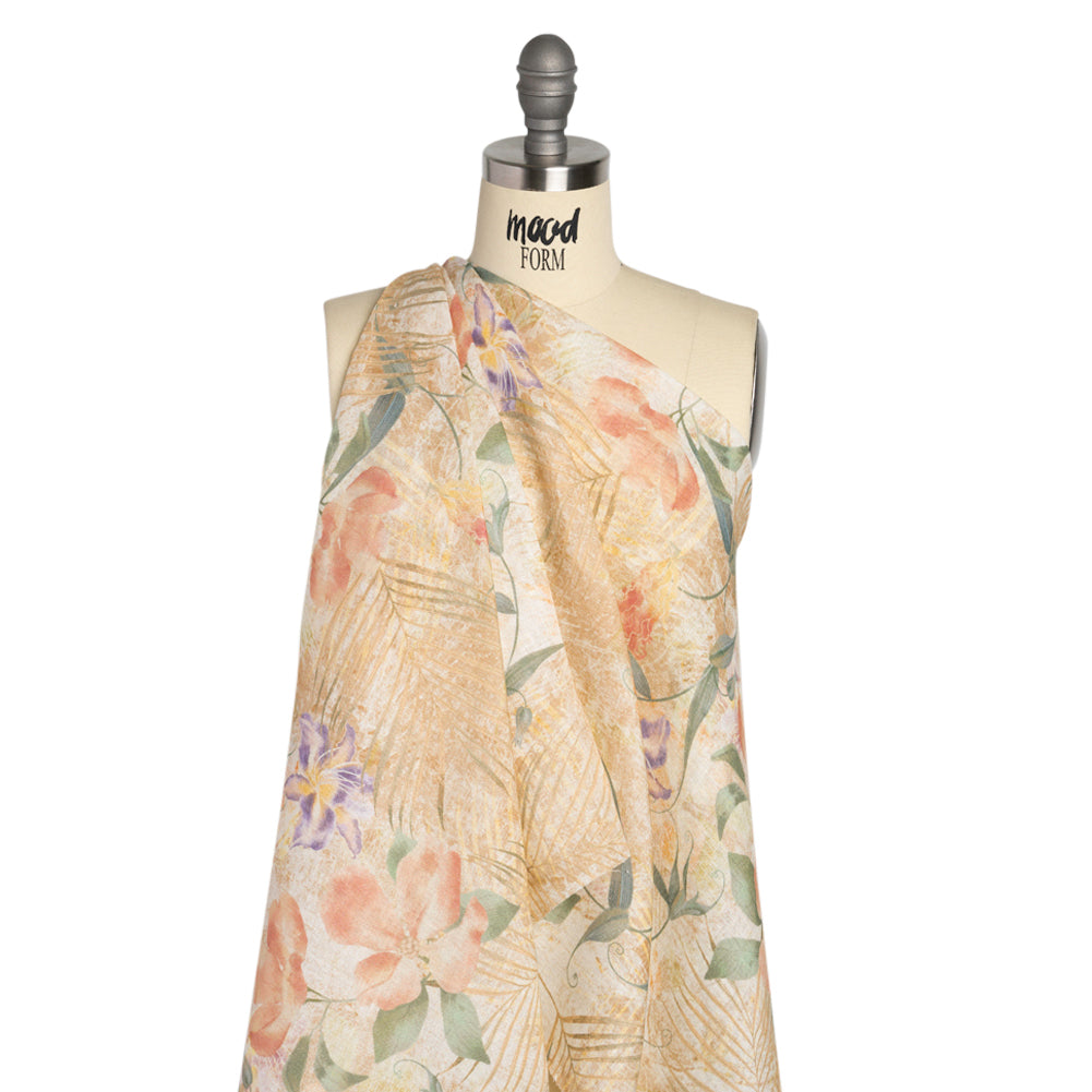 Tan, Rose, and Violet Lilies and Magnolias Medium Weight Linen Woven - Drape