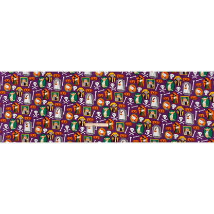 Stretch Organic Cotton Jersey - Purple, Orange and Green Halloween Pet Portraits - Deadstock