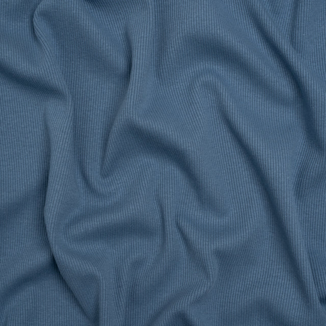 Stretch Cotton 2x2 Rib Knit - Country Blue - Deadstock