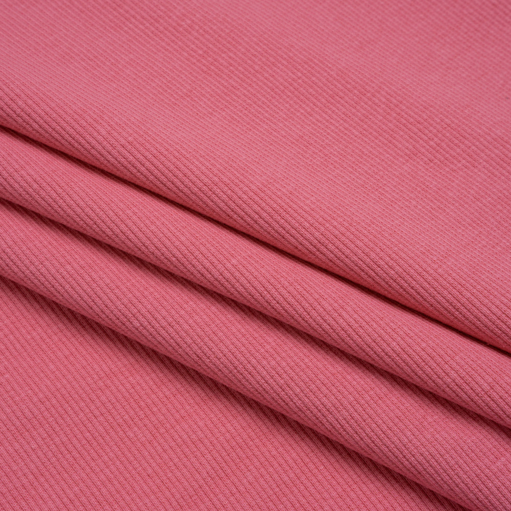 Stretch Cotton 2x2 Rib Knit - Rose Pink - Deadstock
