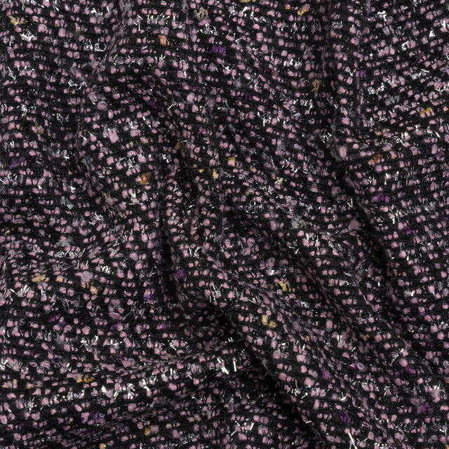 Light Pink, Black and Silver Metallic Fringe Acrylic Boucle Woven