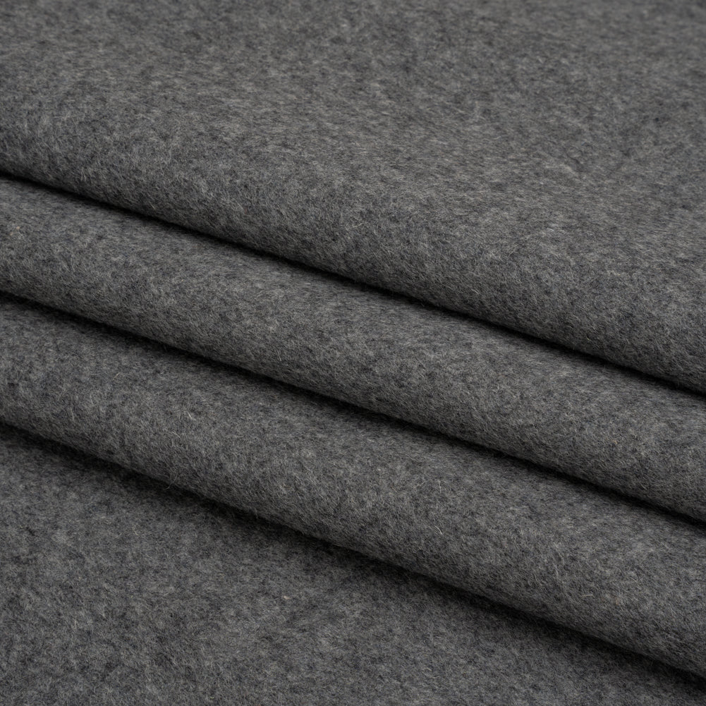Heathered Gray Brushed Wool Blend Double Cloth Coating Folded