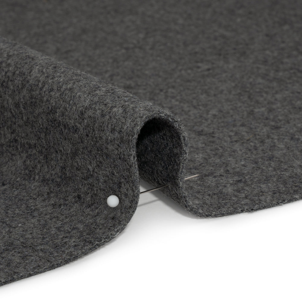 Heathered Gray Brushed Wool Blend Double Cloth Coating Detail