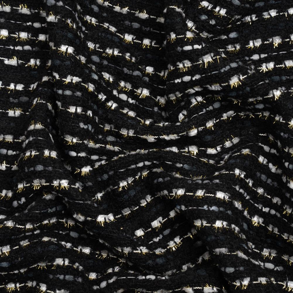 Black, White and Gold Boucle Striped Acrylic Tweed