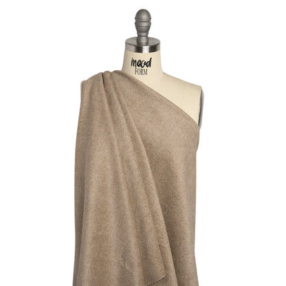 Dark Beige and Cream Herringbone Brushed Wool Blend Twill Coating Detail