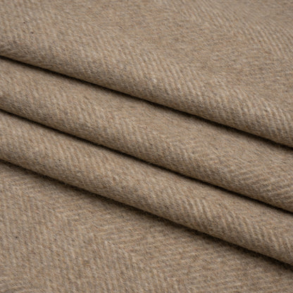 Dark Beige and Cream Herringbone Brushed Wool Blend Twill Coating Full