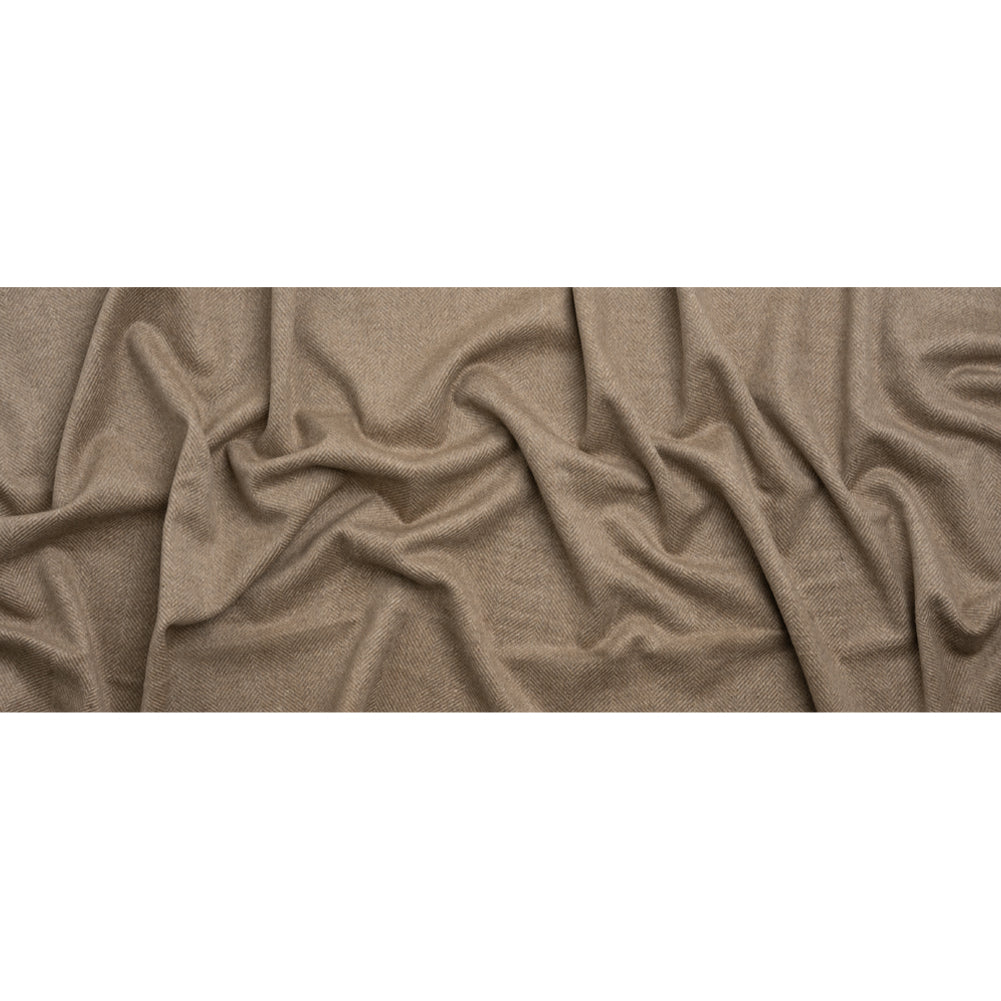 Dark Beige and Cream Herringbone Brushed Wool Blend Twill Coating Drape