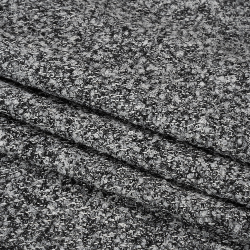 Black and White Tweedy Wool Blend Boucle Folded