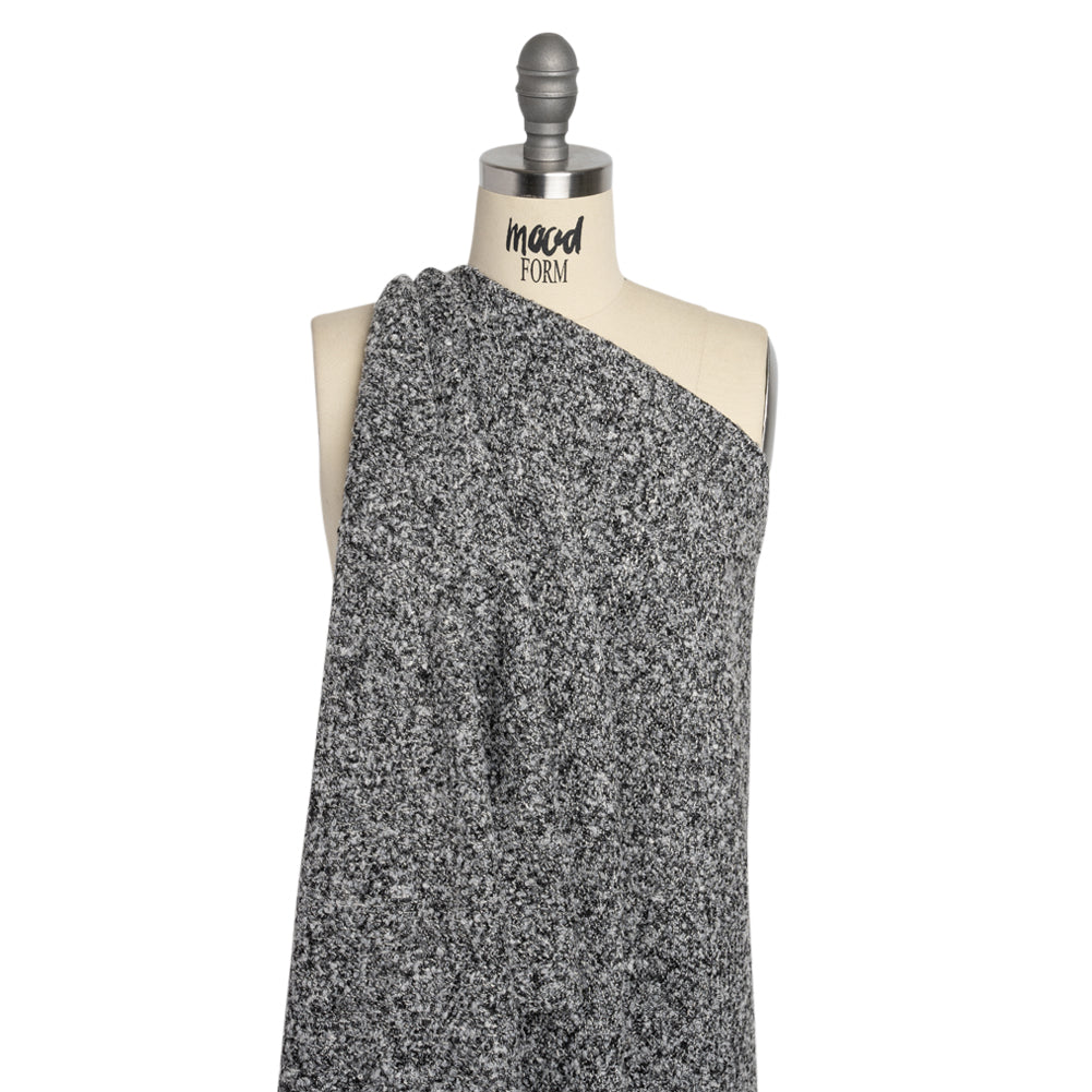 Black and White Tweedy Wool Blend Boucle Drape