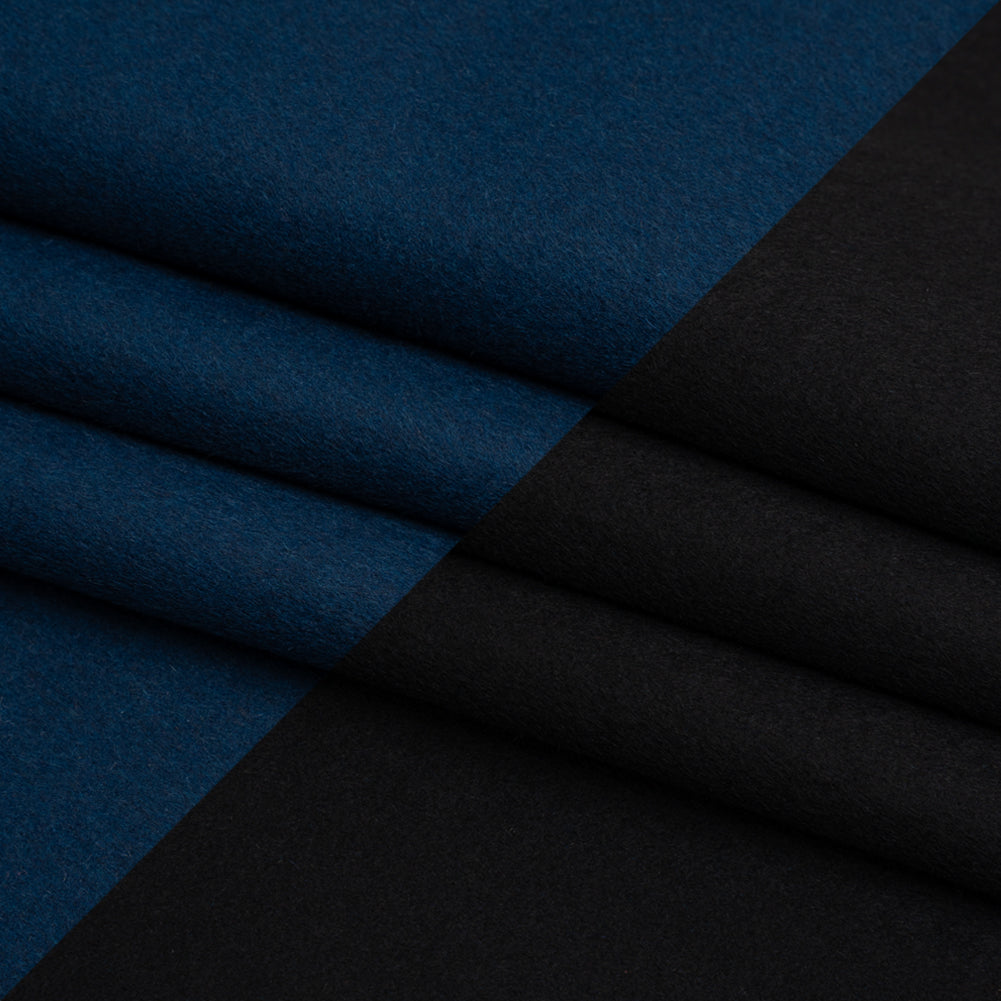Dark Blue and Black Brushed Wool Blend Twill Double Cloth Coating Folded