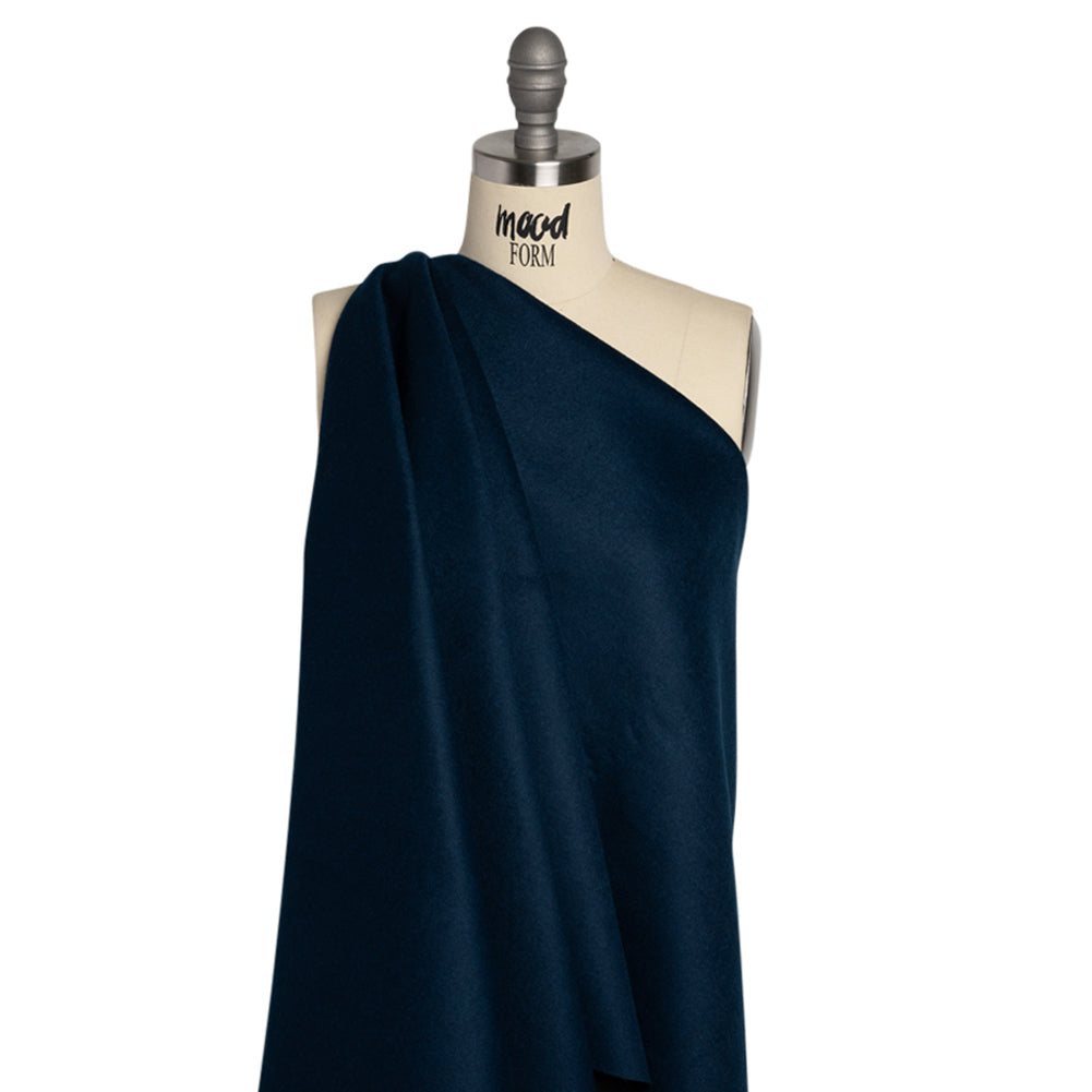 Dark Blue and Black Brushed Wool Blend Twill Double Cloth Coating Drape