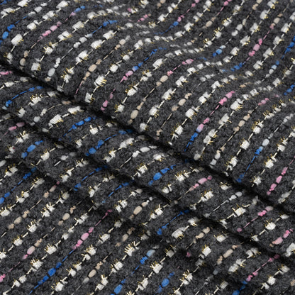 Charcoal, Pink and Blue Boucle Striped Acrylic Tweed Folded