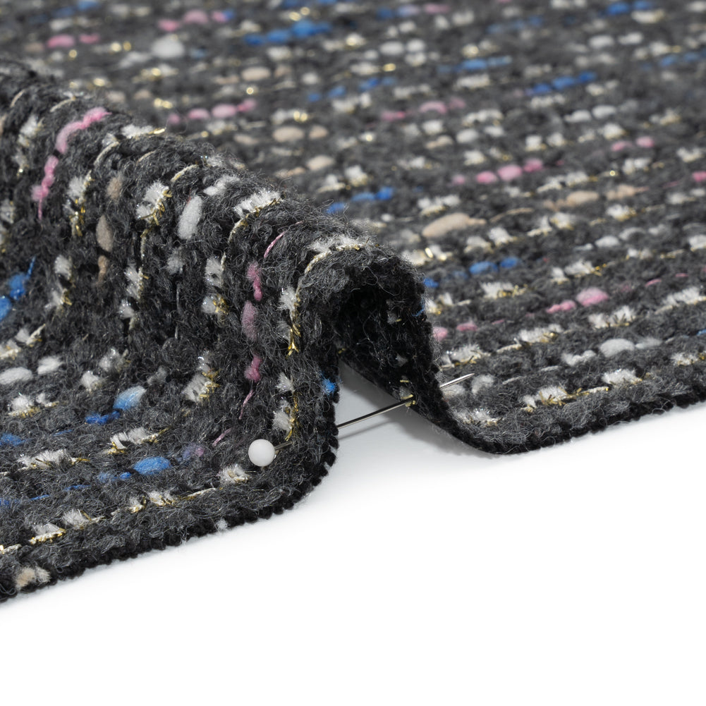 Charcoal, Pink and Blue Boucle Striped Acrylic Tweed Detail