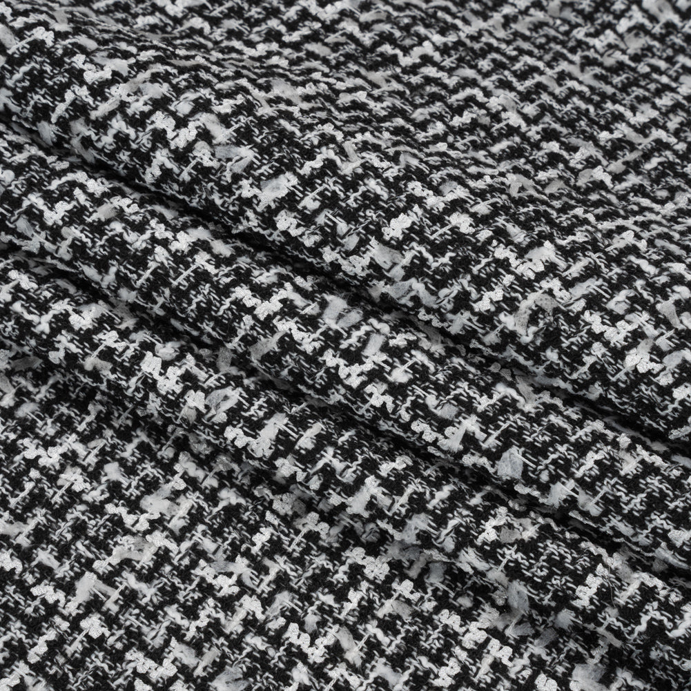 Black and White Acrylic and Polyester Boucle Tweed Folded