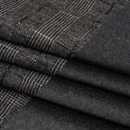 Black, White and Gray Glen Plaid Wool Blend Double Cloth Coating with Metallic Accents Folded