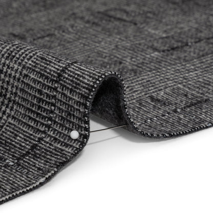 Black, White and Gray Glen Plaid Wool Blend Double Cloth Coating with Metallic Accents Detail