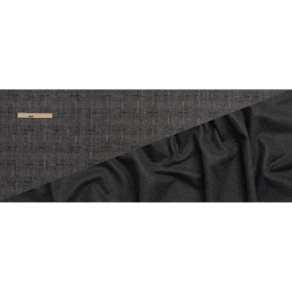 Black, White and Gray Glen Plaid Wool Blend Double Cloth Coating with Metallic Accents Full