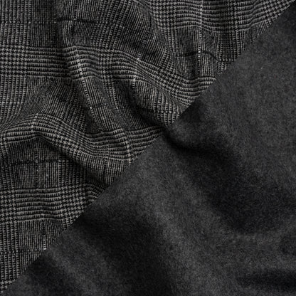 Black, White and Gray Glen Plaid Wool Blend Double Cloth Coating with Metallic Accents