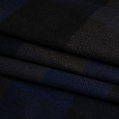 Black, Navy and Charcoal Checked Brushed Wool Blend Twill Coating Folded