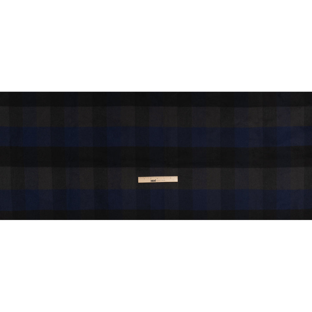 Black, Navy and Charcoal Checked Brushed Wool Blend Twill Coating Full