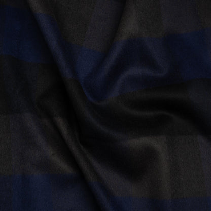 Black, Navy and Charcoal Checked Brushed Wool Blend Twill Coating