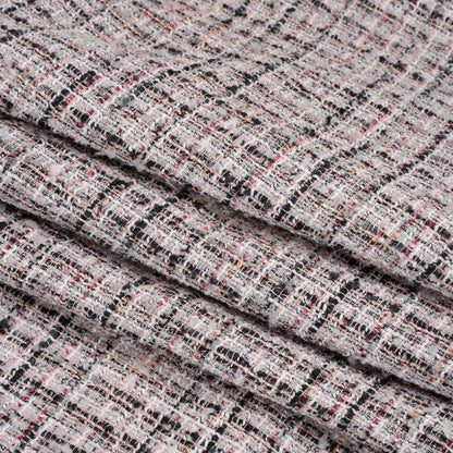Pink, Black and White Checked Cotton and Acrylic Tweed Folded
