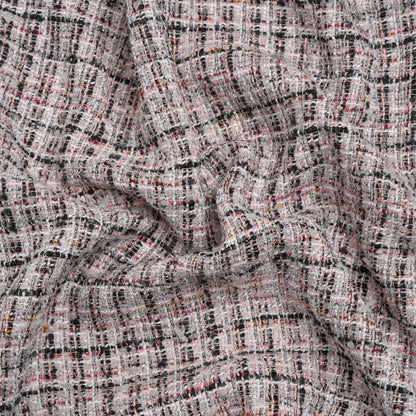 Pink, Black and White Checked Cotton and Acrylic Tweed