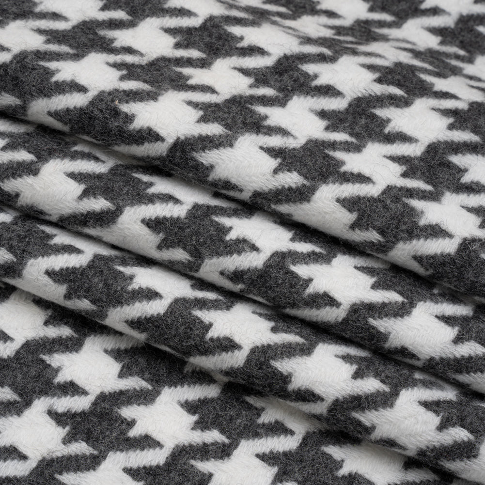 Charcoal and White Houndstooth Felted Wool Blend Twill Coating Folded
