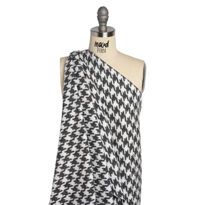 Charcoal and White Houndstooth Felted Wool Blend Twill Coating Drape