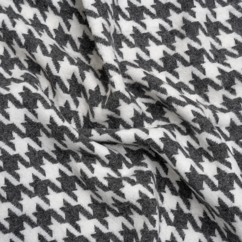 Charcoal and White Houndstooth Felted Wool Blend Twill Coating