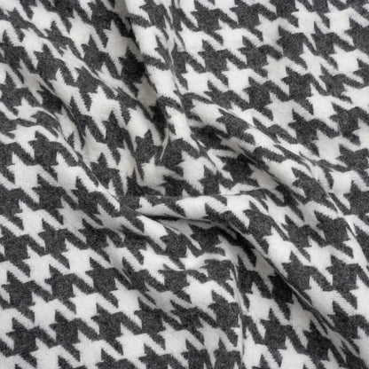 Charcoal and White Houndstooth Felted Wool Blend Twill Coating