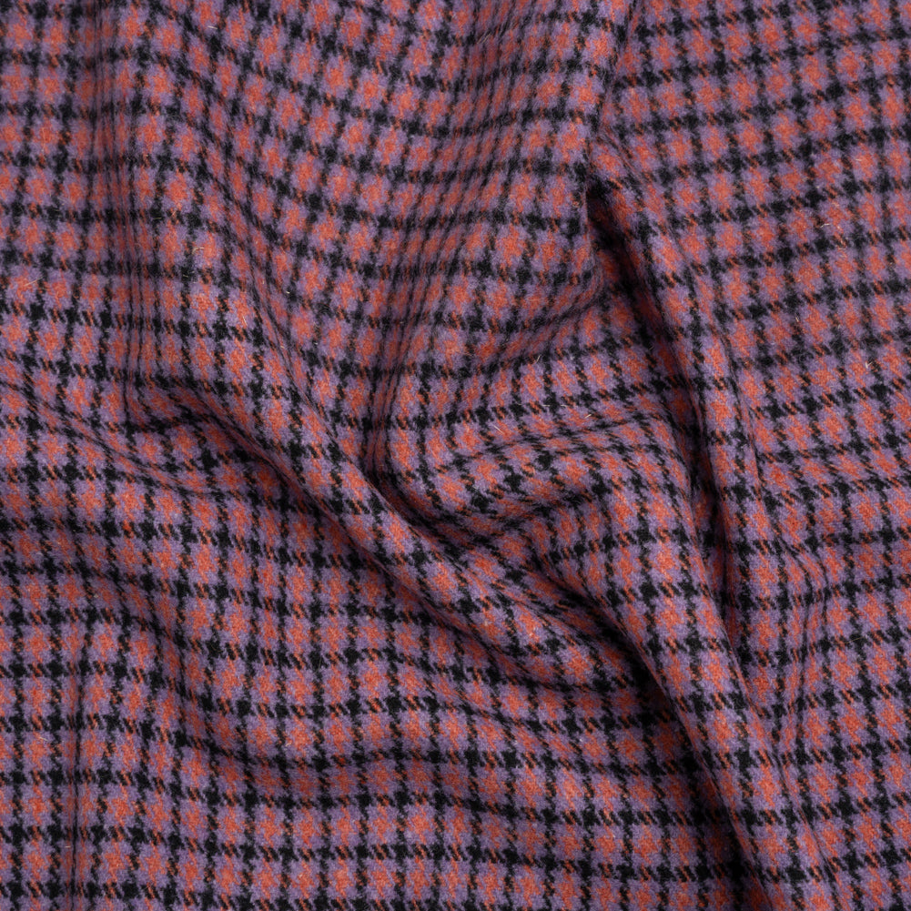 Purple, Orange and Black Tattersall Check Brushed Wool Blend Twill Coating
