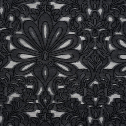 Cotton Blend Burnout Jacquard - Charcoal and Black Floral