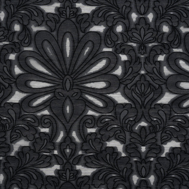 Cotton Blend Burnout Jacquard - Charcoal and Black Floral