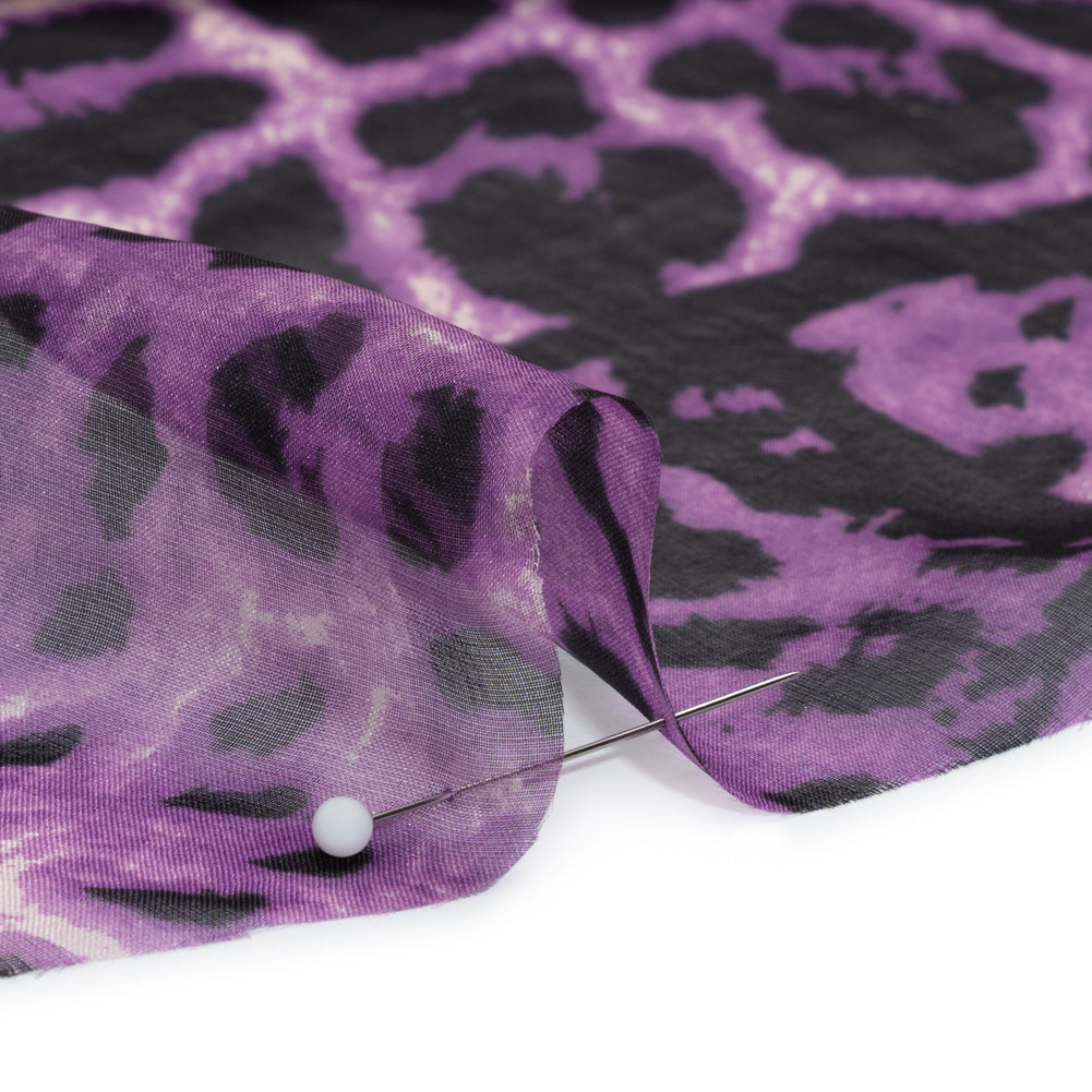 Purple, Red and Black Animal Spots Patchwork Silk Voile Folded