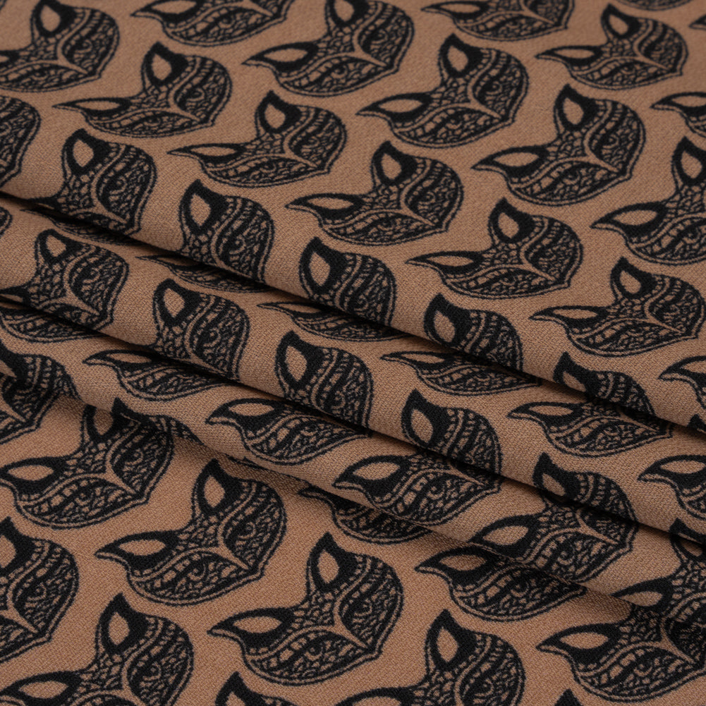 Tan and Black Fox Faces Printed Polyester Woven Folded