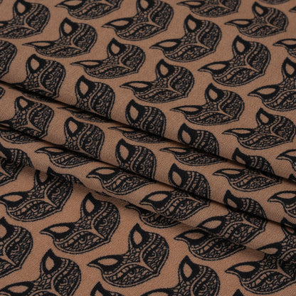 Tan and Black Fox Faces Printed Polyester Woven Folded