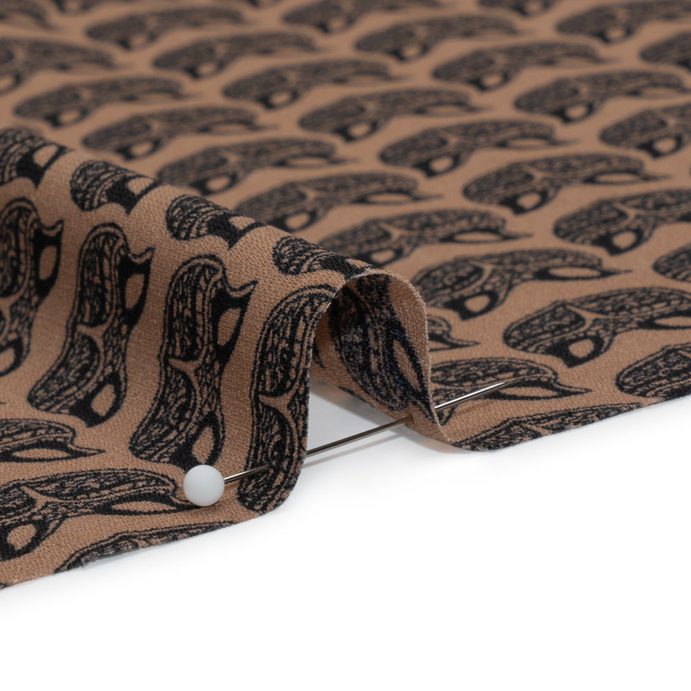 Tan and Black Fox Faces Printed Polyester Woven Detail