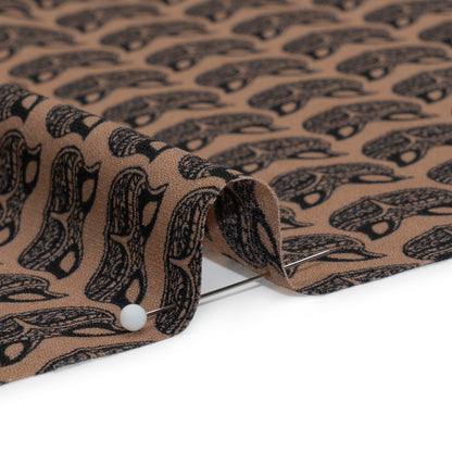 Tan and Black Fox Faces Printed Polyester Woven Detail